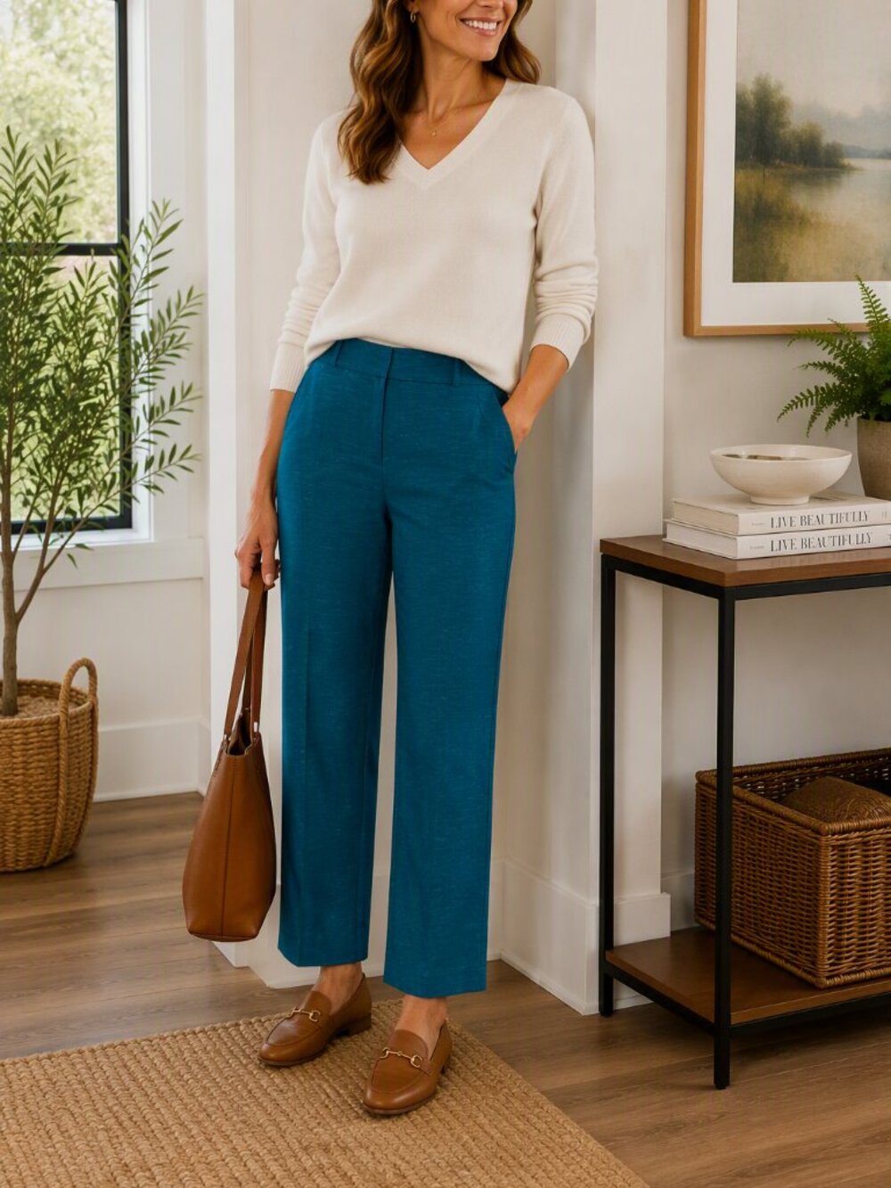 LOFT Cropped Teal Women's Dress Julie Trousers